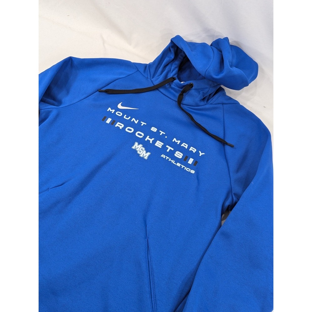 MSMU Mount St. Mary Rockets White Tag Pullover Hoodie men M Dri-fit Nike Blue